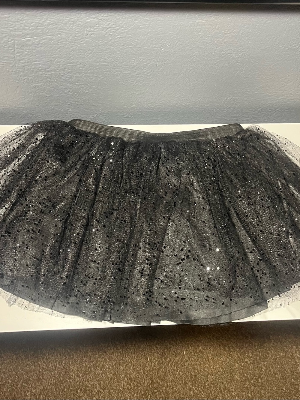 Girls' Black Glitter Tulle Skirt with Elastic Waistband